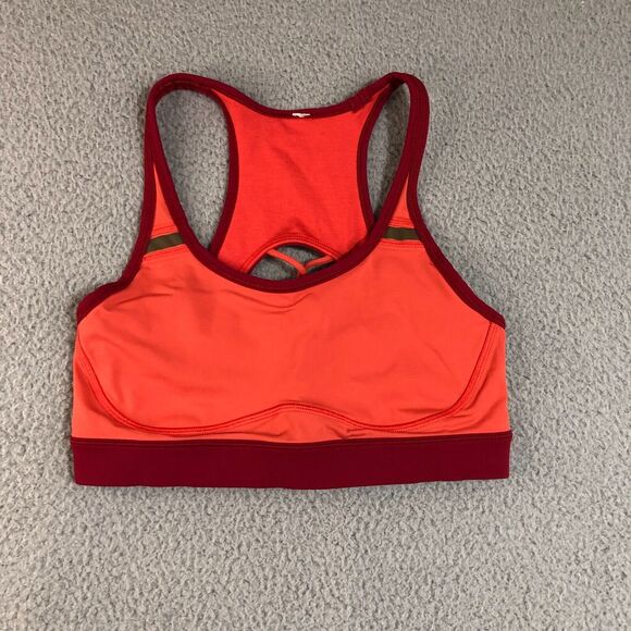 Lululemon Sports Bra Womens 6 Small Red Orange Net Back Sportswear Logo Athletic - Picture 1 of 6